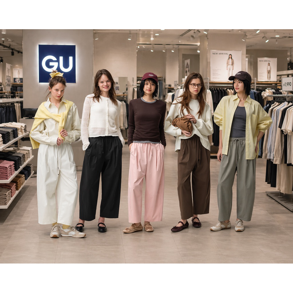 GU Barrel leg pants กางเกงขายาวทรงบาน ใส่สบาย