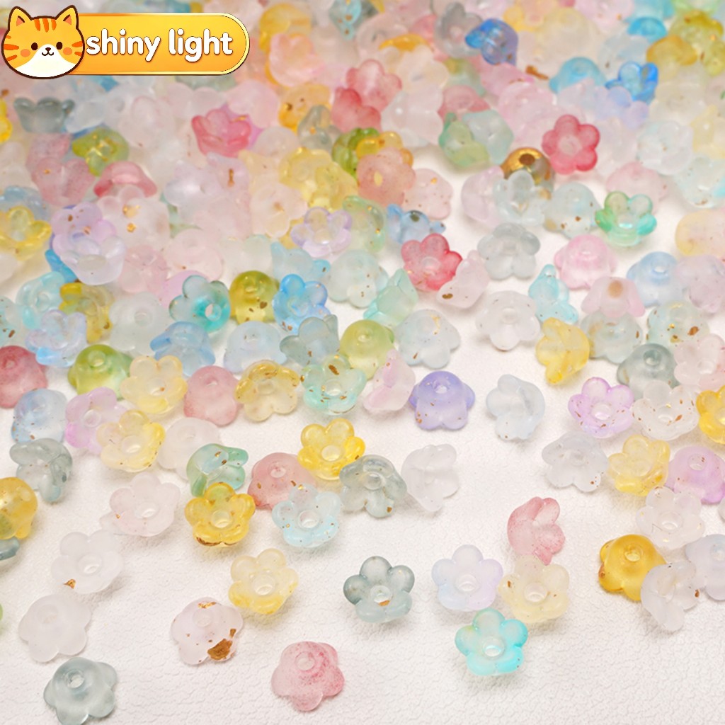 ลูกปัดดอกไม้เล็กไล่สีทองแวววาวและดอกรูประฆัง 6x3 มม. 100 ชิ้น อุปกรณ์ DIY ทำสร้อยดอกไม้ สร้อยข้อมือ สร้อยคอ