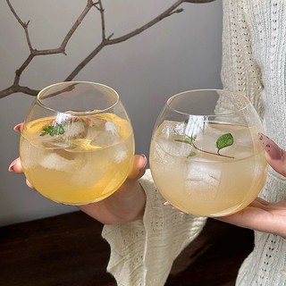 แก้วน้ำทรงกลม มินิมอล ใส่กาแฟ ชา เครื่องดื่มเย็น Glass Cup สไตล์เกาหลี โฮมคาเฟ่ แก้วมินิมอล 350 ML