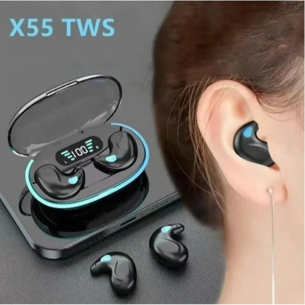 X55 หูฟังบลูทูธไร้สาย กันน้ำ iPX5 ไมโครโฟนในตัวคุย HD คุณภาพเสียง HiFi สำหรับเล่นเกม