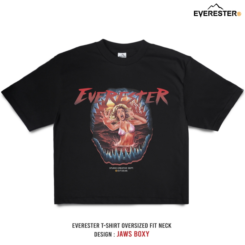 EVERESTER เสื้อยืด Boxy-Fit Cropped ชายสั้น | Unisex | Jaws Oversized Box