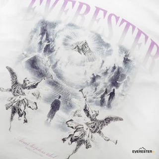 EVERESTER เสื้อยืด คอฟิต - แขนปีกนก วินเทจ Heaven Heavy Cotton เสื้อผู้ชาย Oversize สีขาว Wing