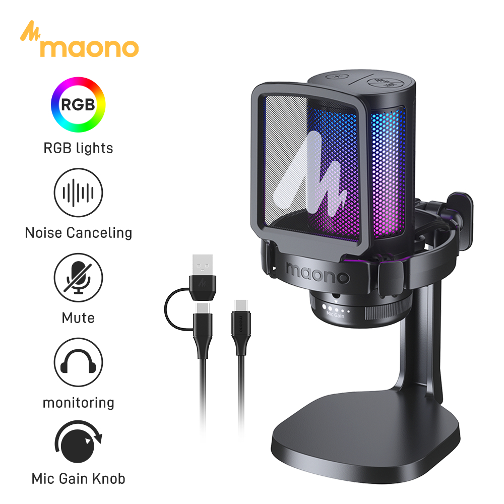 Maono DGM20 ไมโครโฟนเกมมิ่ง RGB USB ตัดเสียงรบกวน ควบคุมด้วยเสียง พอดคาสต์ แชท สวิตช์ YouTube PS5 PS