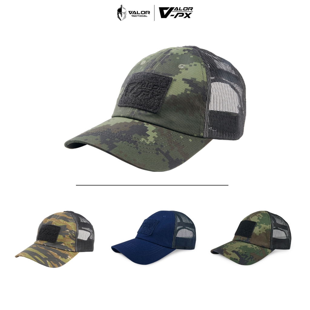 VALOR PX - Tactical Mesh Cap หมวกแก๊ปทหาร หมวกลายพราง หมวกตาข่าย ระบายอากาศ ติดอาร์ม ปรับไซส์ได้
