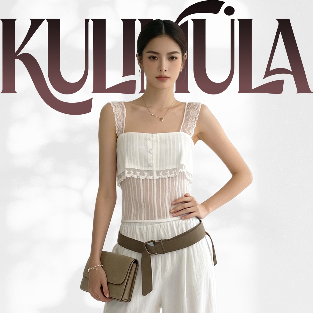 KULIMULA Camisole เสื้อสายเดี่ยวลูกไม้สีขาว ทรงกระชับปรับสัดส่วน สไตล์เกาหลีใส่ได้ทุกโอกาส YD21