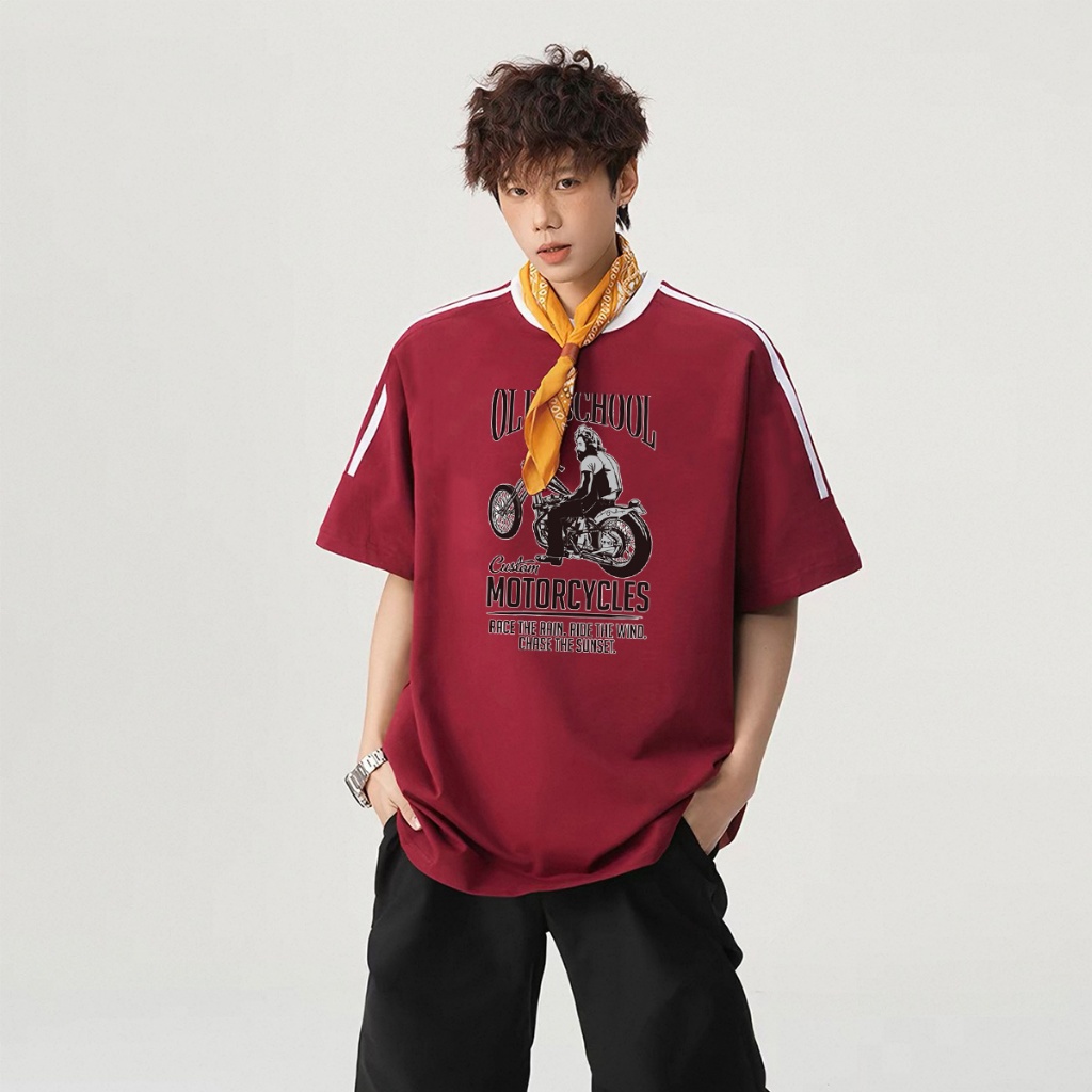 Q-743 เสื้อยืดแฟชั่นลุคสปอร์ต 3สี แต่งแถบที่ไหล่ ผ้าคอตตอนผสมโพลี ใส่สบาย สินค้าพร้อมส่ง
