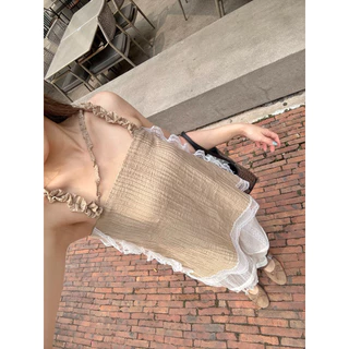 Pretzel Top *Coffee พร้อมส่ง / ชมพู พรี รอ 7 วัน* เสื้อสายเดี่ยว แต่งสายระบายและลูกไม้ ใส่สบาย