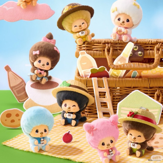 🍩🍼(แบบจุ่ม พร้อมส่งค่ะ)🍒miniso x  Monchhichi 🐵MonMon Farm Collection Face-Changing พวงกุญแจปลี่ยนหน้าได้