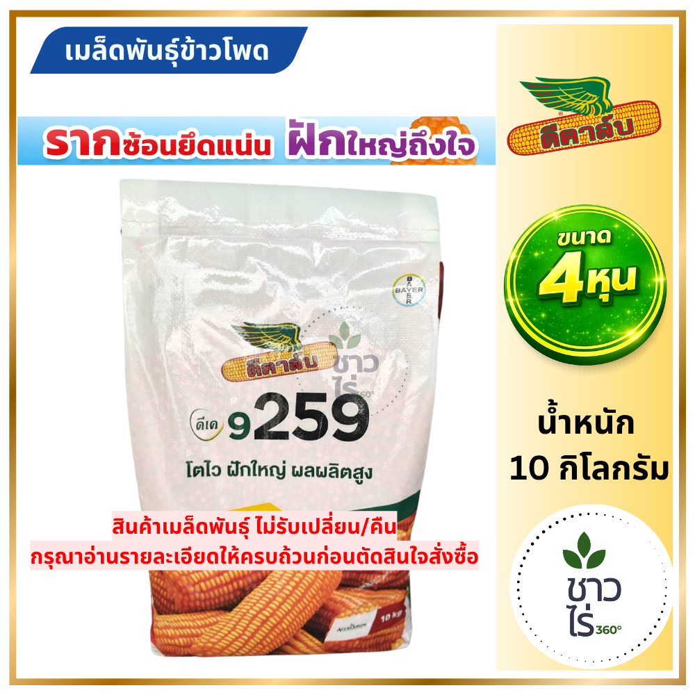 [ใหม่-ผลิต2569] เมล็ดพันธุ์ข้าวโพด ดีคาล์บ 9259 *ขนาด 4หุน* เม็ดใหญ่ แข็งแรง ยืนแกร่งบนดินมีเนื้อจับตัว ฝักสม่ำเสมอ