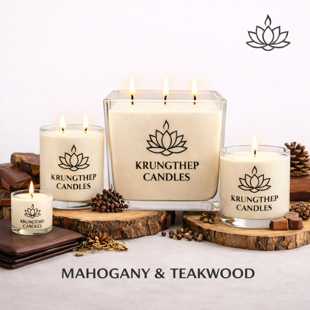เทียนหอม Hotel Scent Mahogany & Teakwood [มีหลายขนาด] กลิ่นไม้หอมหรูหรา Soy Wax Scented Candle - KC