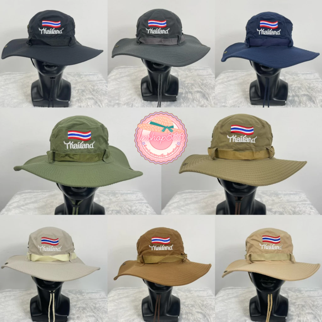 หมวกบักเก็ต เดินป่า สไตล์วินเทจ งานปัก ธงไทยแลนด์ 8สี พร้อมส่ง