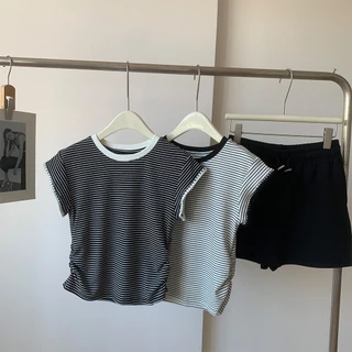 พร้อมส่งในไทย** เสื้อยืดคอปก ลายทาง เสื้อแขนกุด ขนาดเดียว Y329