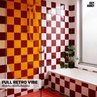 สติ๊กเกอร์ติดผนัง 3D ลาย American Bistro แผ่นแปะผนัง DIY Retro Pop กันน้ำ กันร้อน Glossy Wall Tile 25x25cm COZY HOMEY