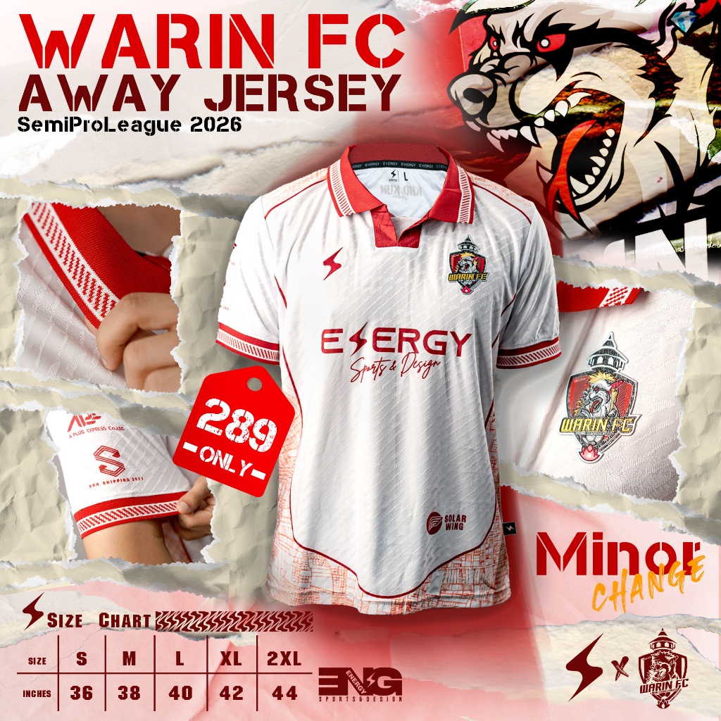 วารินเอฟซี 2026 สีขาวปกแดง Warin Chamrap FC Away Jersey Semi-Pro League 2026