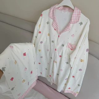 Bunny bear - bunnyFluffy ชุดนอนมินิมอล ผ้าcottonพรีเมี่ยม แขนยาวขายาว ฟรีไซส์อก44
