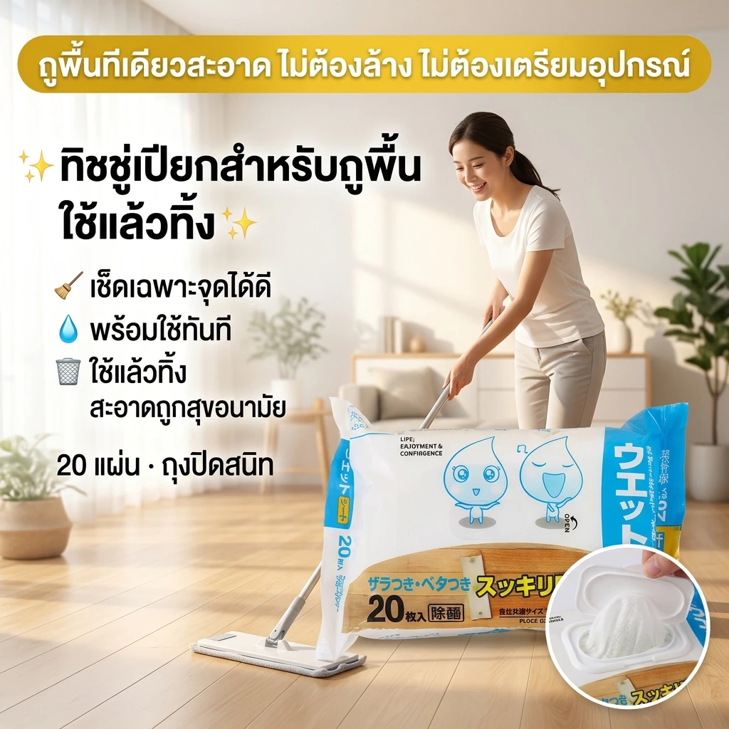 🔥ร้านคนไทย!✨แผ่นทำความสอาดพื้นแบบเปียก(20แผ่น)แผ่นเช็ดพื้นชนิดเปียก ผ้าถูพื้นชนิดเปียก ทิชชู่เปียกถูพื้น กระดาษเปียก