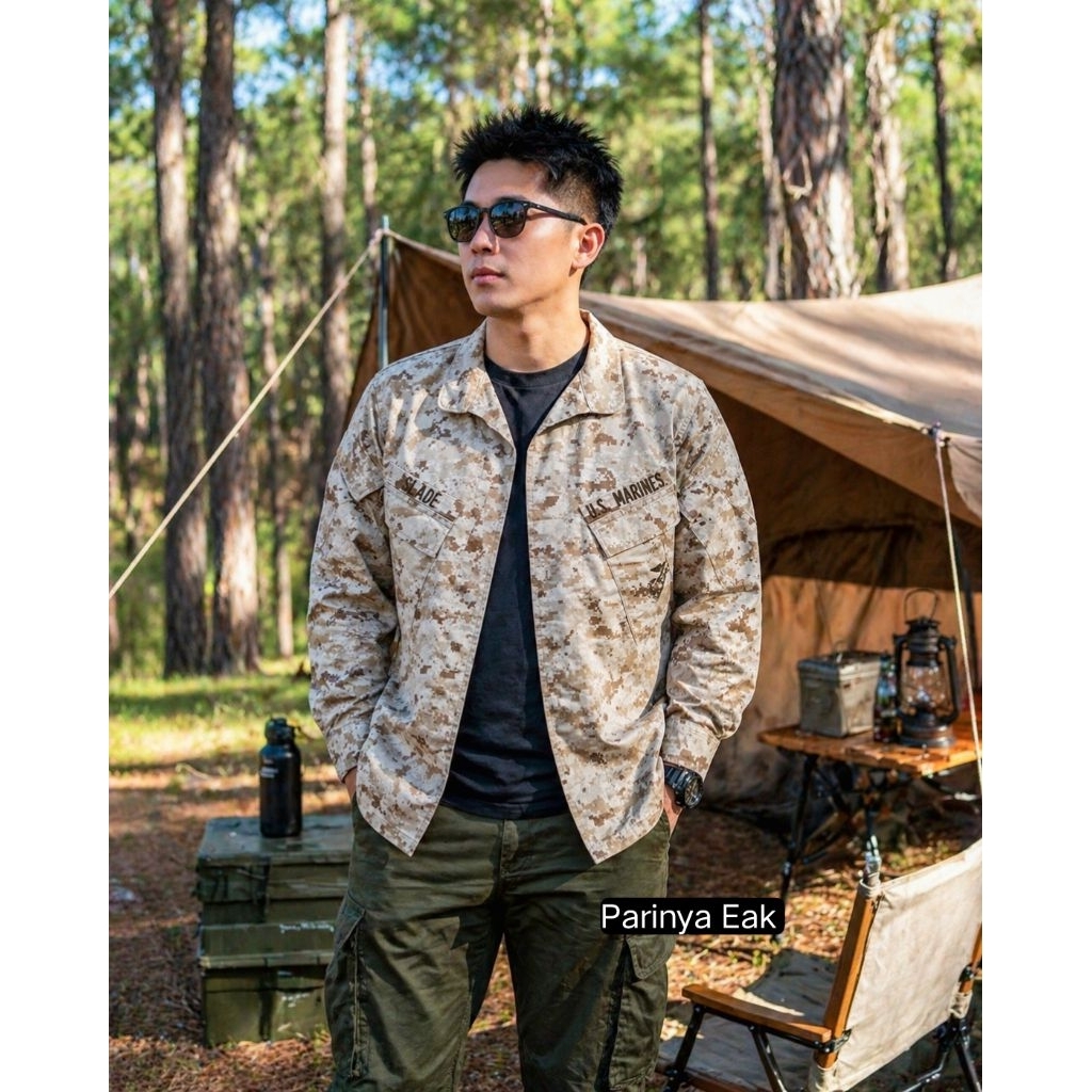 เสื้อทหาร USMC ไซส์หล่อเล็กพร้อมอาร์มเดิมๆ 2 ชิ้น