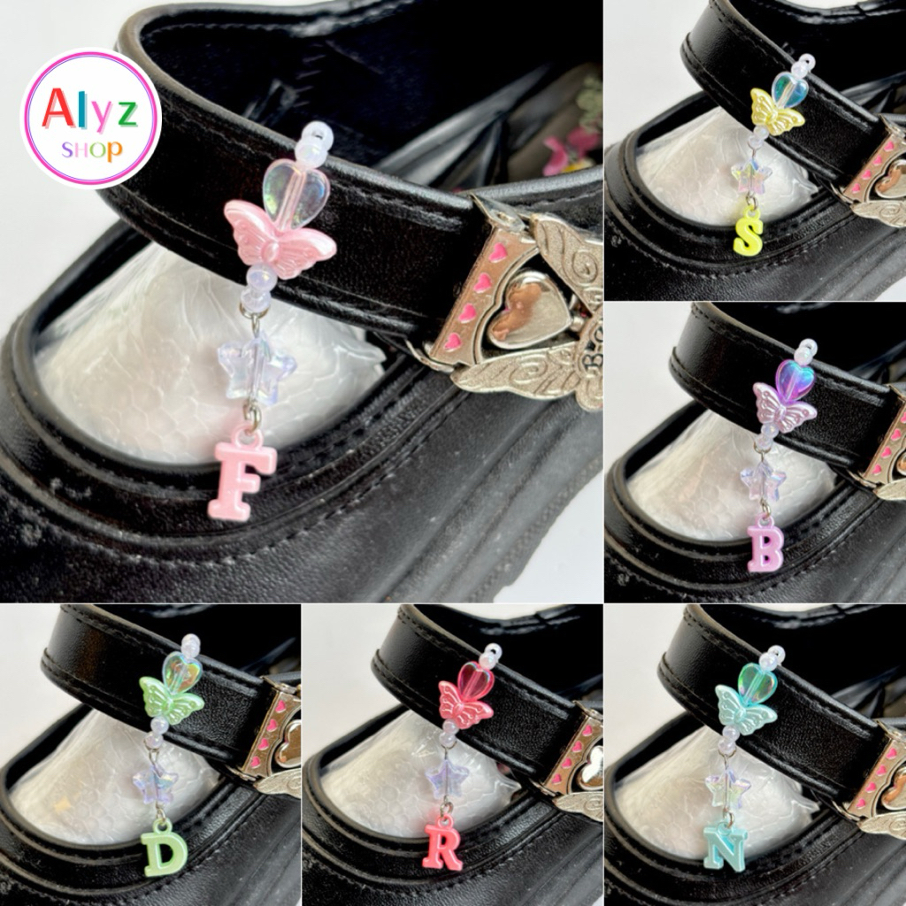 Alyz 🦋 แหวนลูกปัดรัดสายรองเท้านักเรียน แต่งผีเสื้อโฮโลแกรม น่ารักมาก แหวนใส่สายรองเท้า แหวนตกแต่งสไตล์เจ้าหญิง
