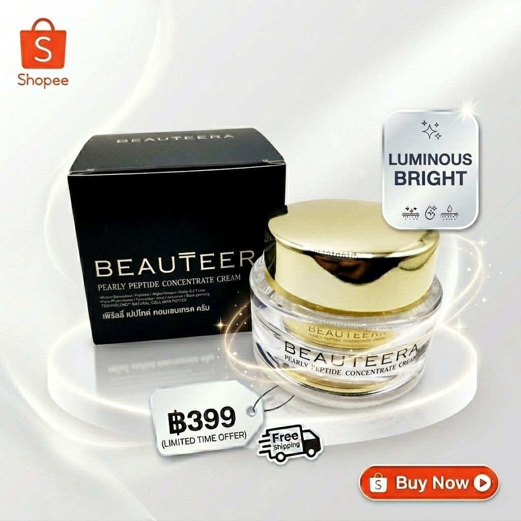 Beauteera เพิร์ลลี่ เปปไทด์ คอนเซนเทรด ครีม ขนาด 20g. ครีมไวเทนนิ่งเข้มข้น ลดเลือนฝ้ากระ ผิวกระจ่างใสเร่งด่วน