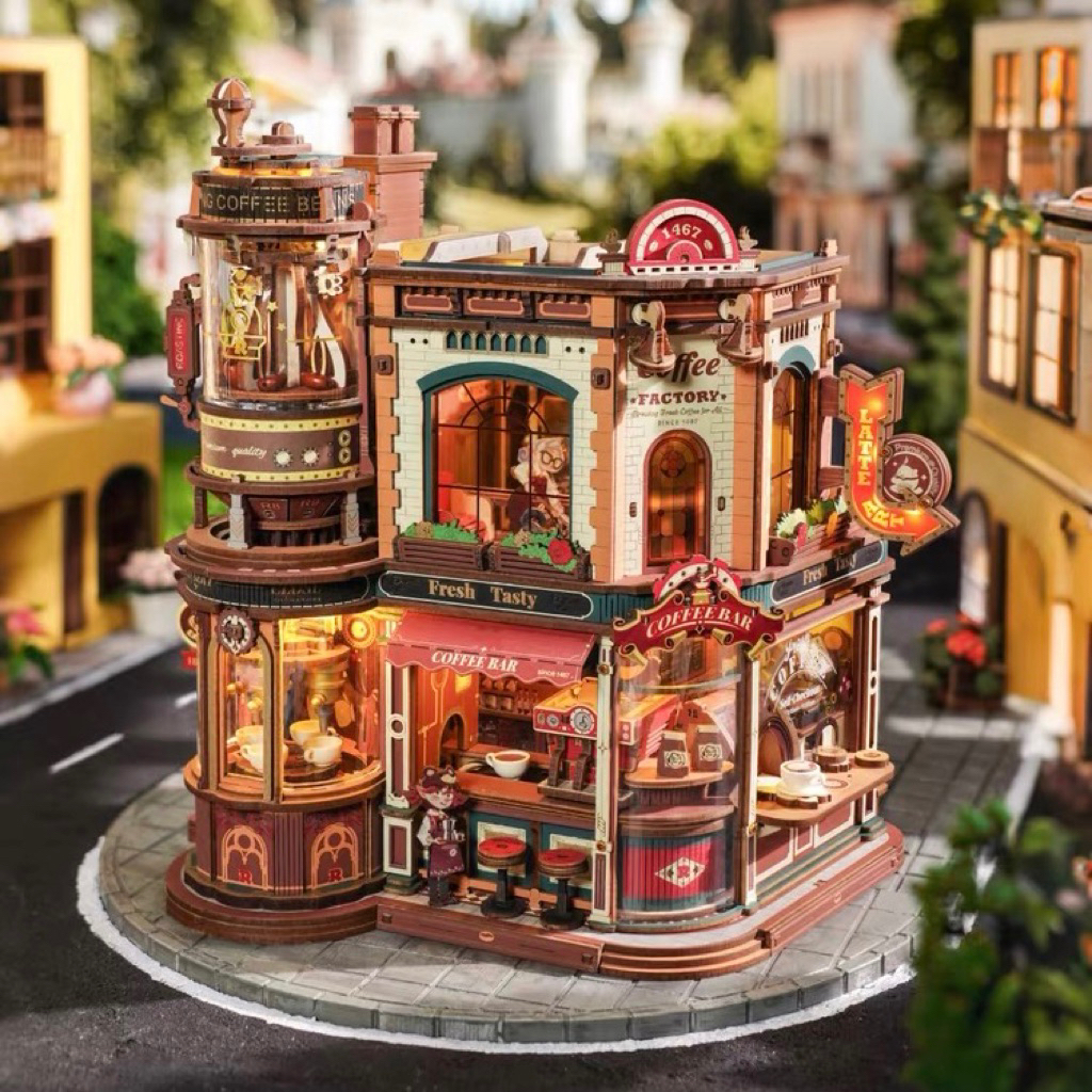 [พร้อมส่ง] Rolife DG162 Coffee Factory โมเดลไม้ DIY ร้านกาแฟ 3D Miniature House บ้านจิ๋ว บ้านตุ๊กตา มีไฟ Robotime