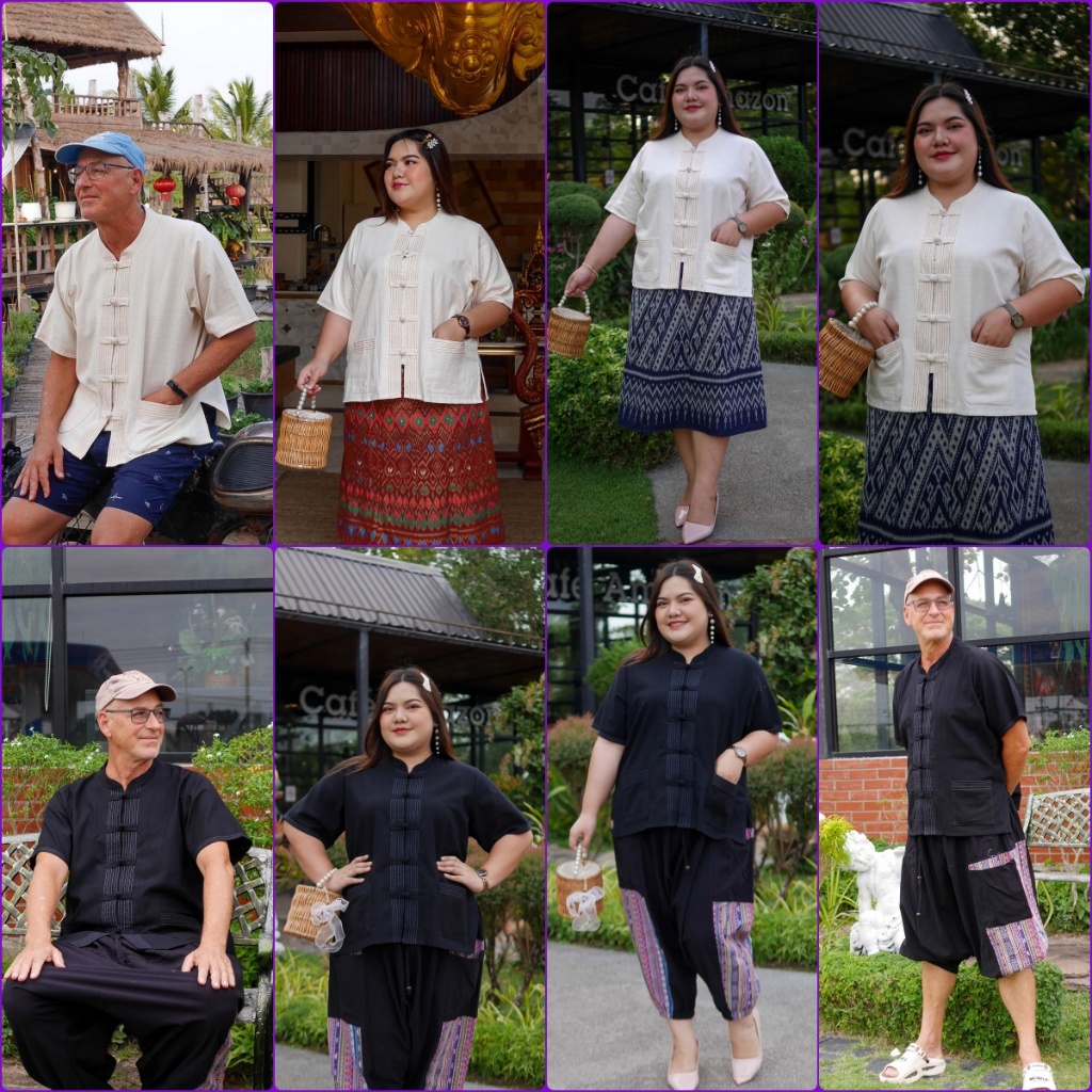 Unisex ไซส์ 50 54 58 62 66 นิ้ว เสื้อผ้าฝ้ายพื้นเมืองผู้ชาย-หญิง ใส่ได้ทั้งผู้ชายและผู้หญิง เสื้อพื้นเมือบเดินเส้นด้าย