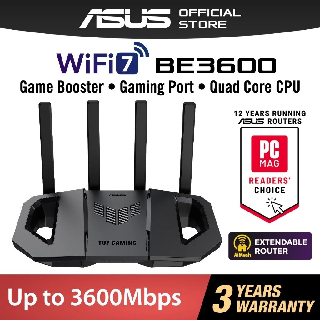 ASUS (TUF-BE3600) TUF Gaming BE3600 Dual Band WiFi 7 Gaming Router เร้าเตอร์เกมมิ่ง สูงสุด 3600 Mbps