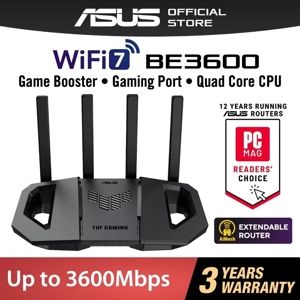 🔥ขายดีมาก🔥ASUS (TUF-BE3600) TUF Gaming BE3600 Dual Band WiFi 7 Gaming Router เร้าเตอร์เกมมิ่ง สูงสุด 3600 Mbps