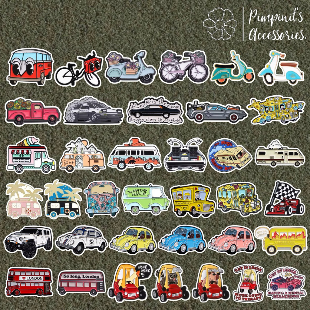 ✿ ร้านในไทยพร้อมส่ง : เข็มกลัดเซ็ทจักรยาน,รถยนต์และรถบัส | BICYCLE, CAR & BUS Enamel Brooch Pin Set.