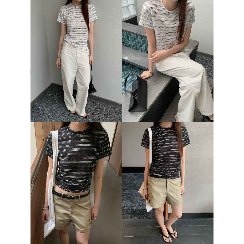 INBYIN -  เสื้อยืดแขนสั้นคอกลมริ้ว CHIC STRIPE TOP - I3664
