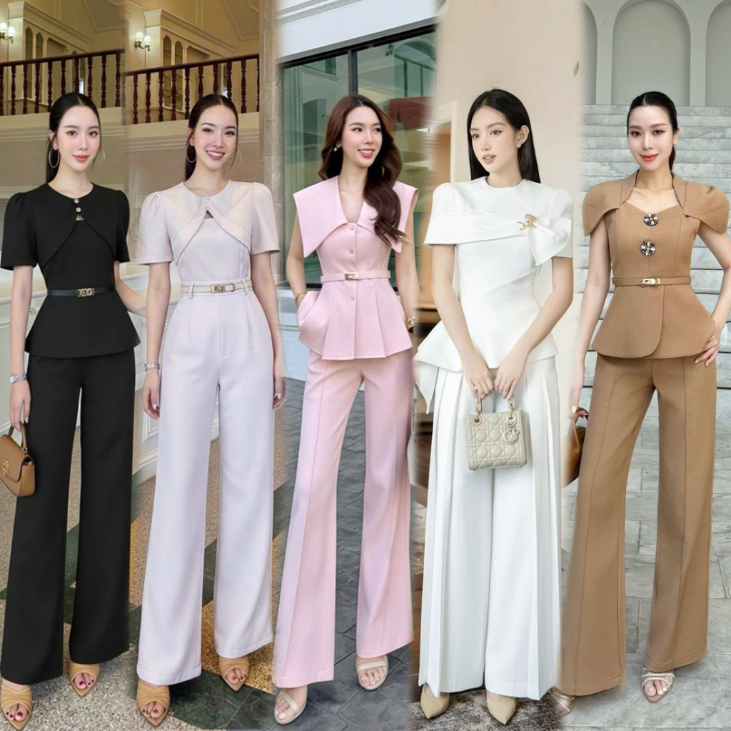 S-XXL เซต2ชิ้น จั๊มสูท กางเกงขายาว สีครีม,แดง,ดำ,ชมพู ใส่เที่ยว ไปงานแต่ง งานบวช งานบุญ #ชุดเซ็ทกางเกง #Jariya