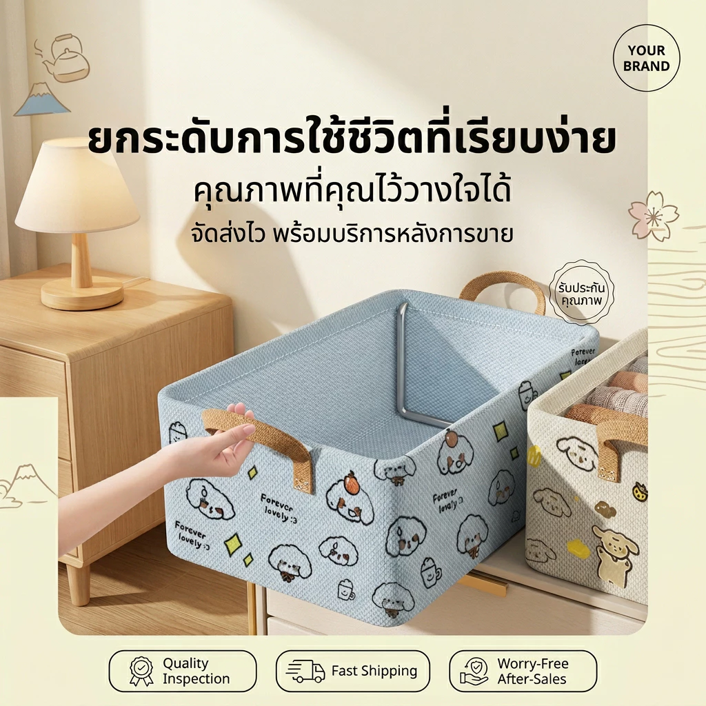 กล่องลิ้นชักเก็บเสื้อผ้า ลายน่ารัก มีหูหิ้ว เคลื่อนย้ายสะดวก มีโครงเหล็กด้านใน พับได้ thumbnail 10