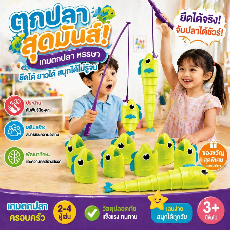 ชุดเกมตกปลาเพื่อการศึกษา Retractable Parent-Child Interactive Retractable Fish ของเล่น