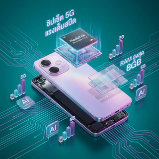 เครื่องแท้ 100% รับประกันศูนย์ไทย OPPO A5 Pro 5G Ram8 Rom256 แบตเตอรี่อึด 5,800mAh กันน้ำ IP69 กล้องหลัง 50MP รองรับ AI