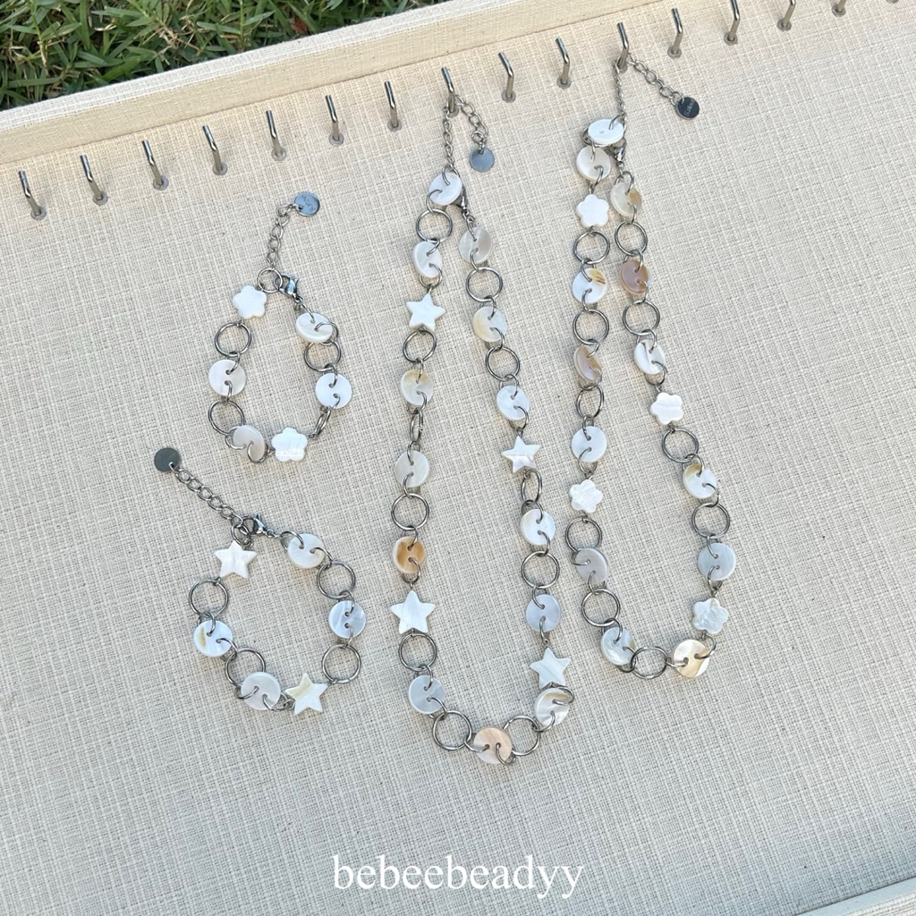 Buttons Necklace 🧉🐚🤍 - สร้อยคอกระดุม มุกเปลือกหอย (อะไหล่ Stainless)