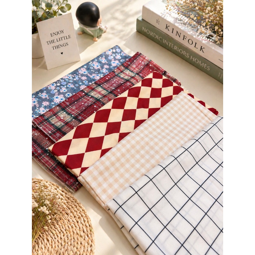 Roomer.Decor [พร้อมส่ง] ผ้าปูลายมินิมอล ผ้าตกแต่งโต๊ะ/ห้อง ผ้าปูลายตาราง150*90 (cm)