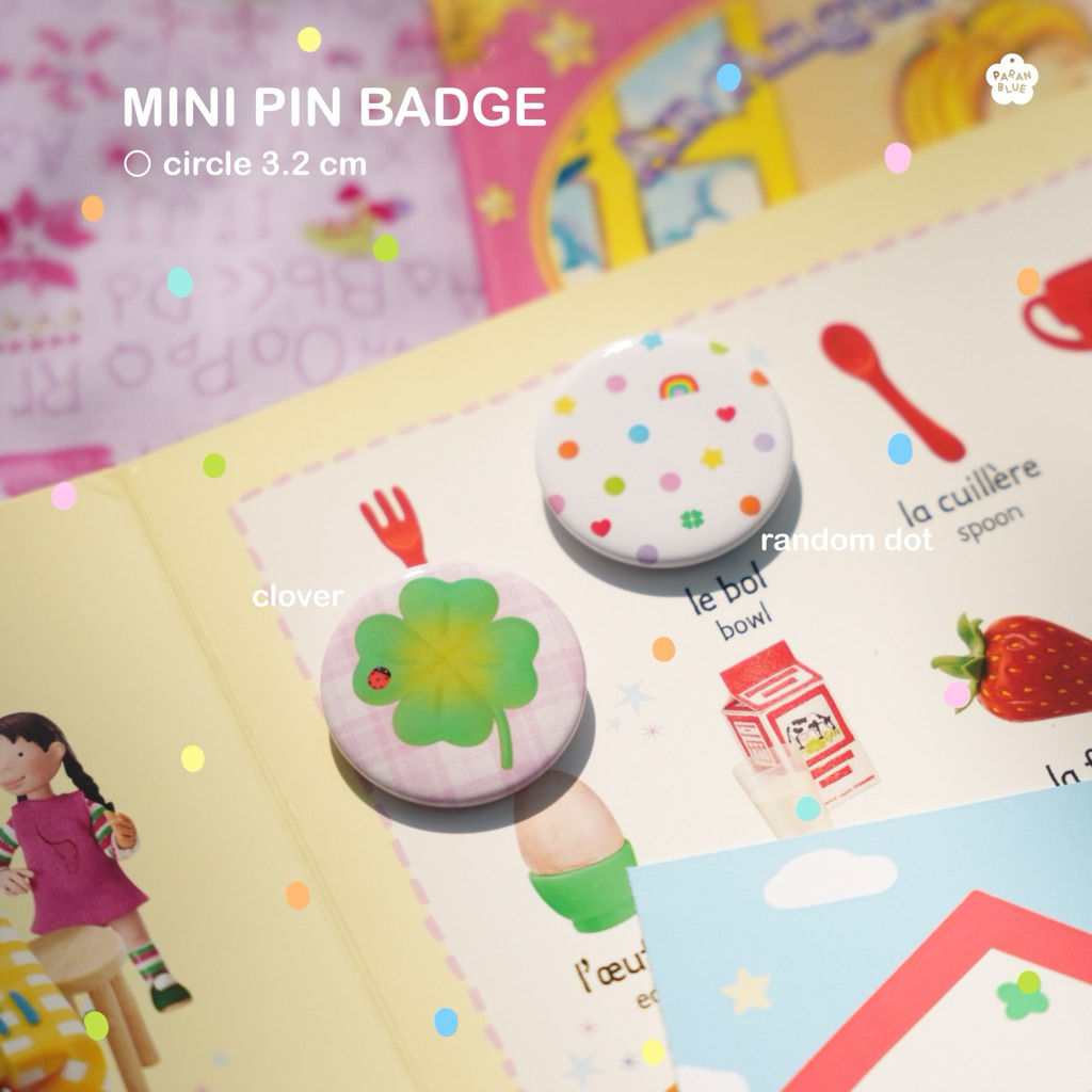 Mini pin badge เข็มกลัดจิ๋ว 3.2 cm สีสันสดใส น่ารัก💖🍀🐬 ติดกระเป๋า หมวก เสื้อผ้า⭐️