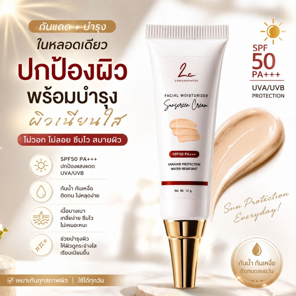 ครีมกันแดด  ปกป้องผิวหน้า ไม่มัน ไม่เยิ้ม FACIAL MOISTURIZING SUNSCREEN CREAM