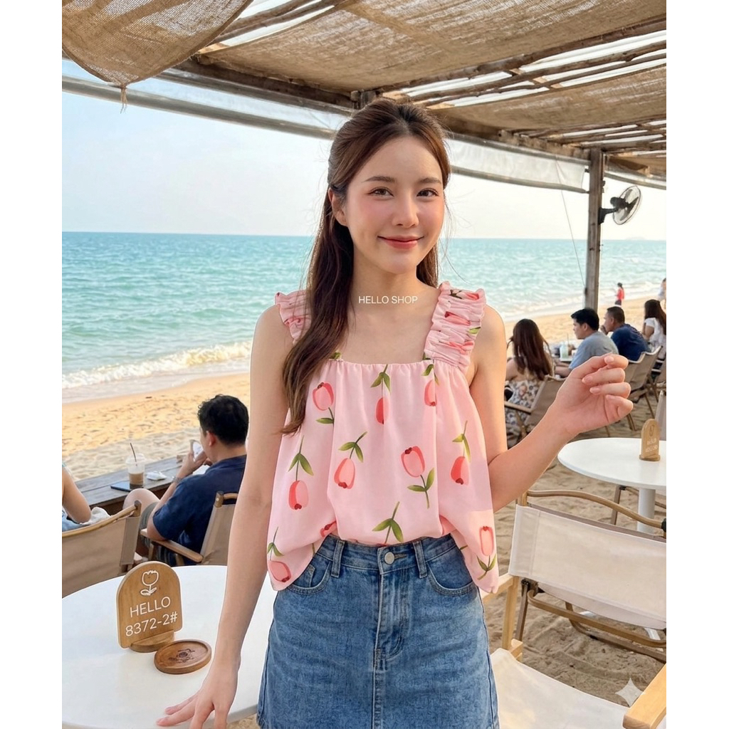 เสื้อสายเดี่ยวจั้มยางยืด ผ้าชีฟองมีซับใน 2 ชั้น ชายบอลลูนน่ารักมาก ราคา ถูกที่สุด ดีลบีเคเค