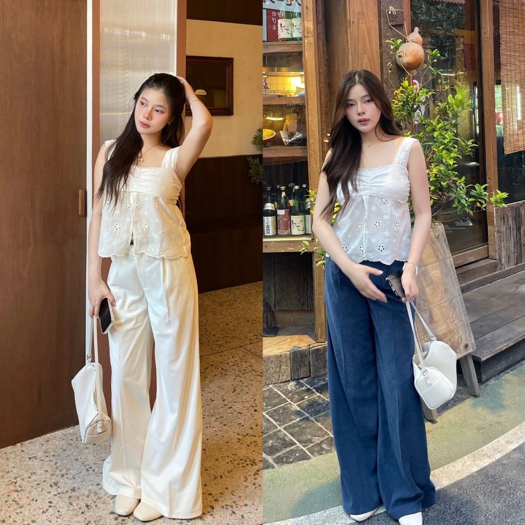 NEW DROP 🤍เสื้อกล้ามขอบลูกไม้เนื้อผ้าฉลุ