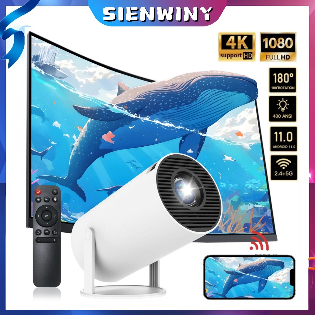โปรเจคเตอร์ HY300 Projector 4K Android 11.0 LCD Projector 1080P Double WIFI With bluetooth with Yout