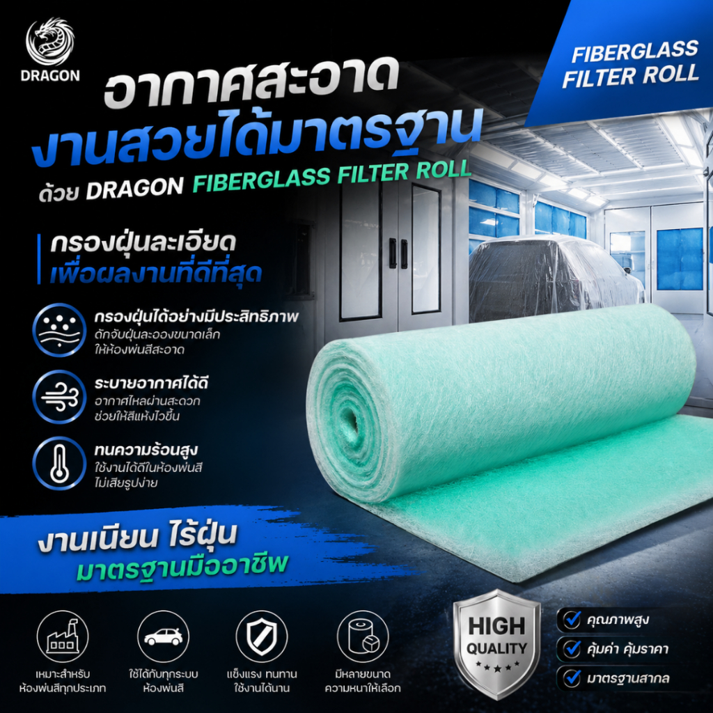 Fiberglass Paint Booth Filter Roll ใยแก้วห้องอบสี ฟิลเตอร์ดักละอองสี ห้องพ่นสี (3 ขนาด)