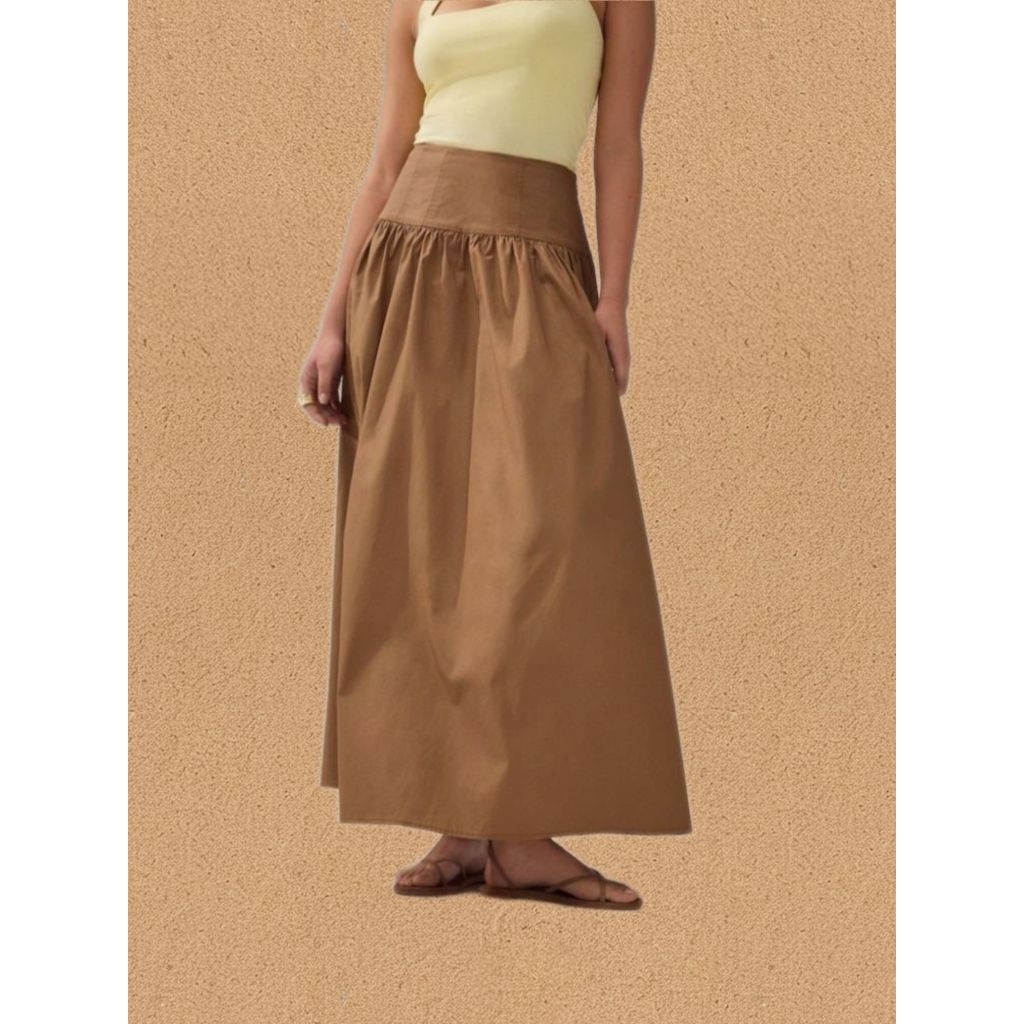 Nex..  Maxi Skirt กระโปรงยาว ดีไซน์พอดีผ้าตัวช่วงเอวถึงสะโพกบน กระเป๋าข้าง ซิปซ่อนข้าง ผ้า cotton ใส่สบาย สวยยย สีน้ำตาล