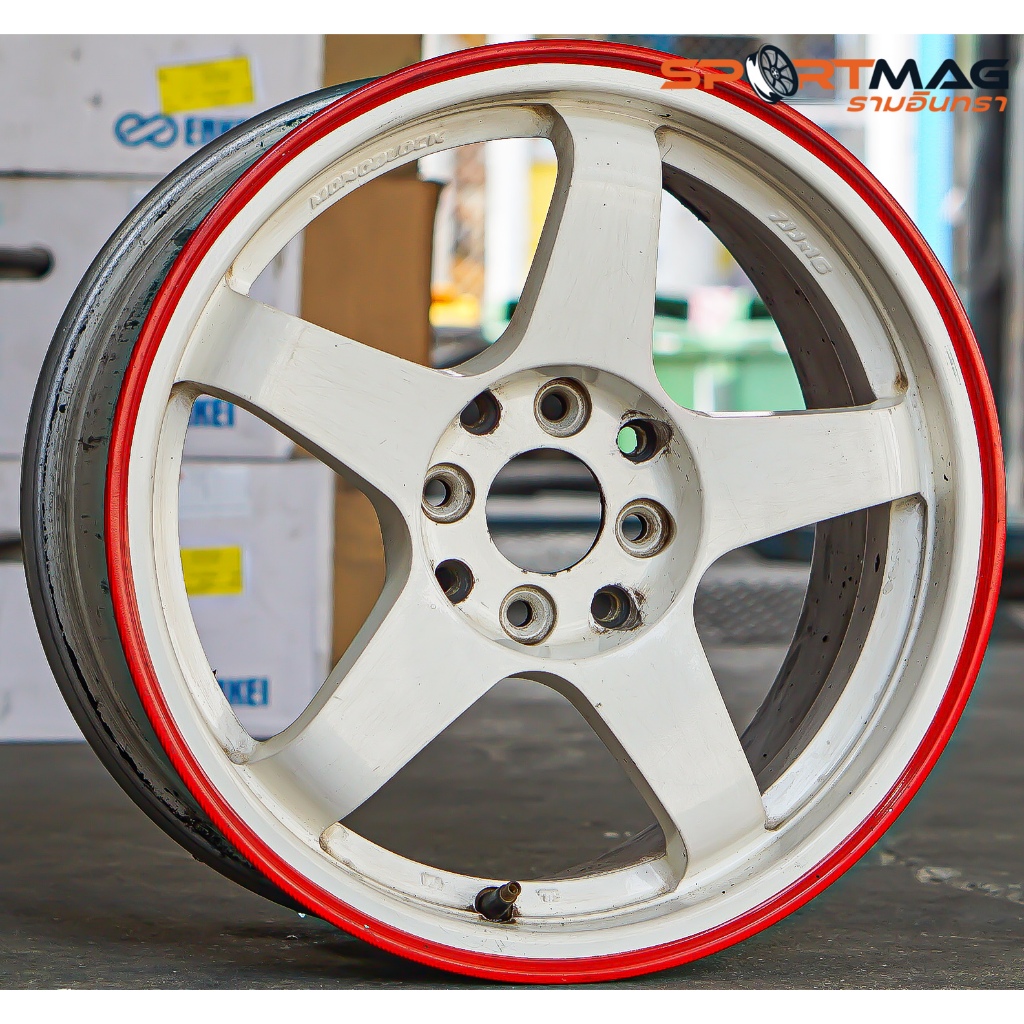 ล้อมือสอง Nismo ขอบ16นิ้ว กว้าง7นิ้ว 4รู100/114 Offset40 สีขาวขอบแดง (ราคา4วง)