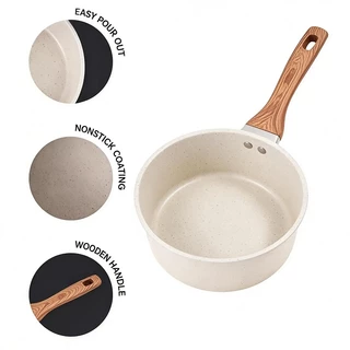 Terra Craft หม้อนมหินไมฟานไม่ติด 16/18ซม. หม้อนมไม่ติดด้ามจับไม้ยาว เหมาะสำหรับเตาแก๊สเท่านั้น