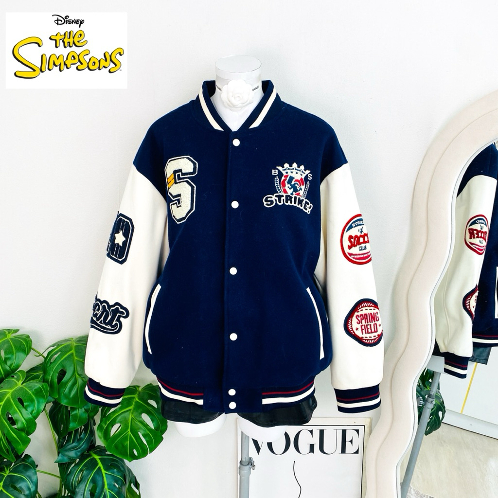 ไซด์ 3XL แบรนด์ The Simsons แท้100%🌸แจ็คเก็ตเบสบอล กันหนาว เสื้อเบสบอล  Luxury งานเกล็ดวิบวับ สีกรม 