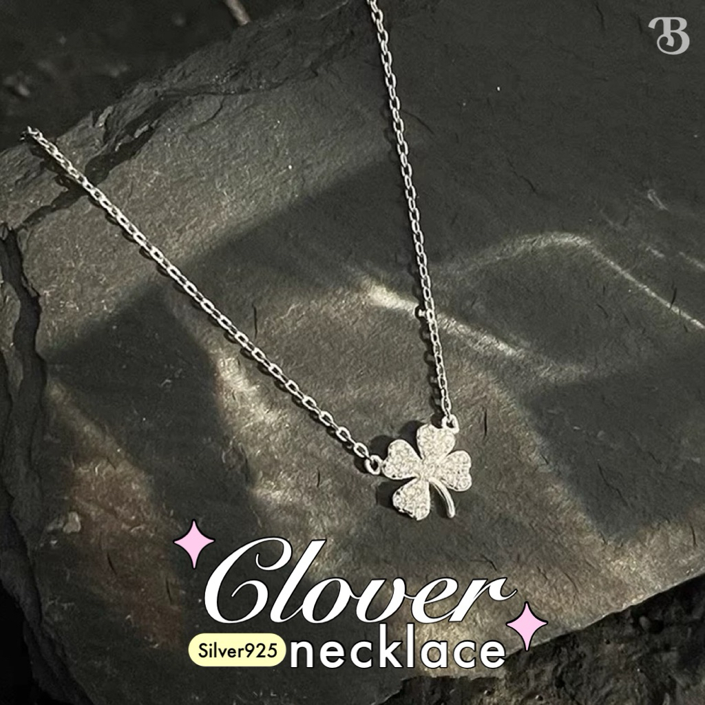 ꒰ สร้อยคอ Clover สร้อยเงินแท้ ใบโคฟเวอร์ 4แฉก (ความโชคดี,ความรัก) กันน้ำกันเหงื่อ ความหมายดี - Burwoodstore