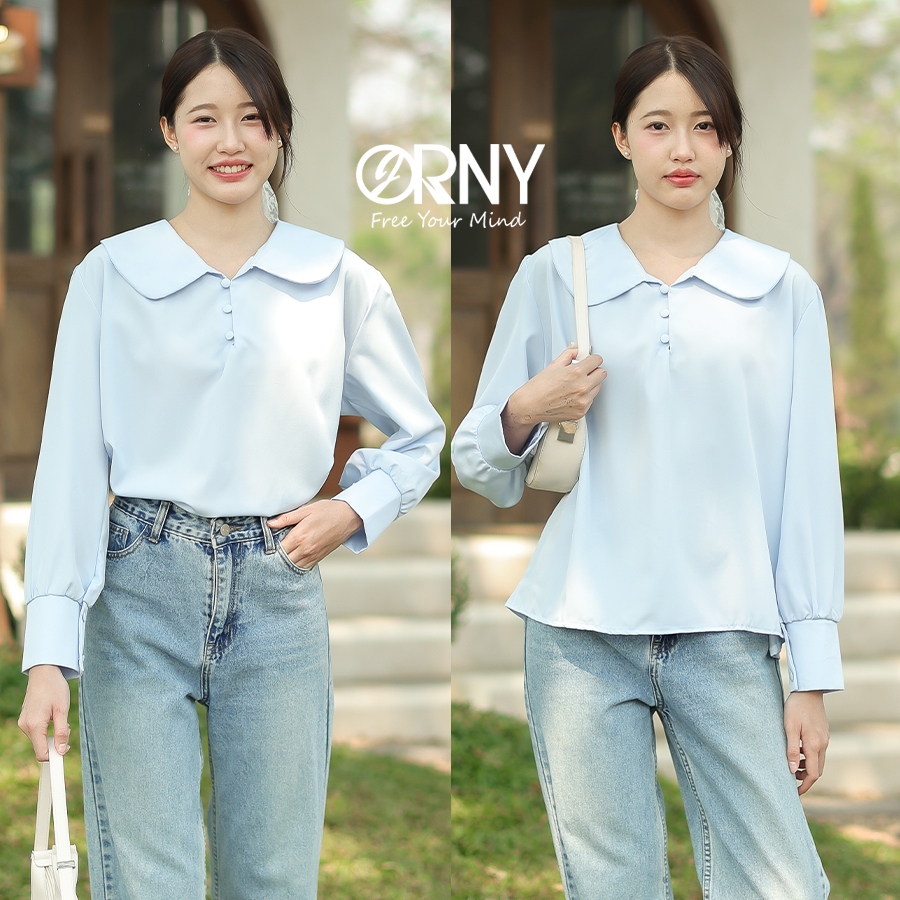 ไซส์ S-2XL✨ พร้อมส่ง 1127 เสื้อเชิ้ตแขนยาว คอบัว ใส่สบาย แฟชั่นสำหรับผู้หญิง ORNY
