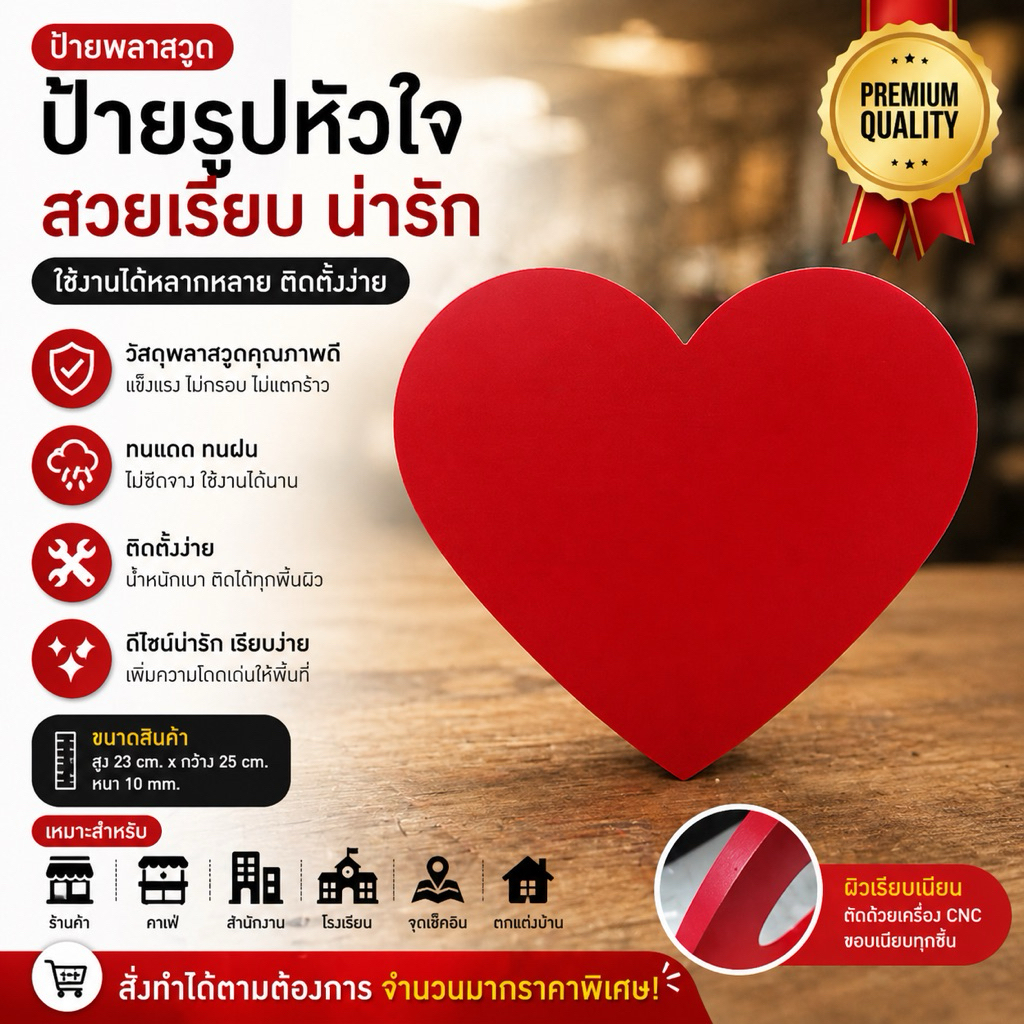พลาสวูด รูปหัวใจ ขนาด 30 cm