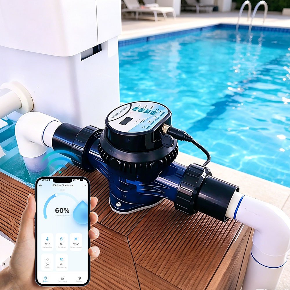 ECR Salt Chlorinator ครื่องคลอรีนเกลืออัจฉริยะ  อุปกรณ์เกลืออิเล็กโทรไลต์ควบคุมระยะไกลสำหรับโทรศัพท์มือถือ