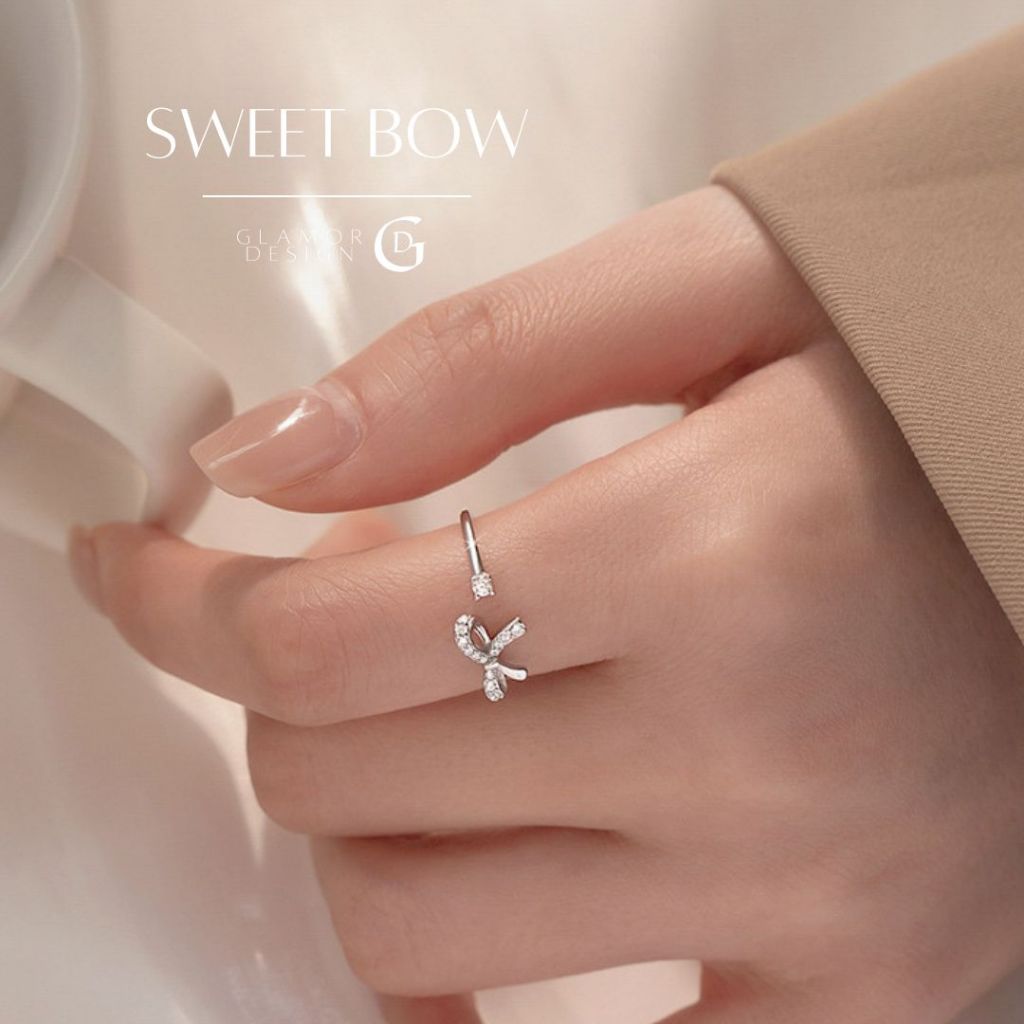 GLAMOR✨แหวนเงินแท้ Sweet Bow แหวนผีเสื้อ แหวนปรับขนาดได้ การออกแบบที่เรียบง่าย